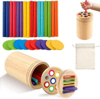 Produktbild von Montessori-Spielzeug 2-in-1, ab 1-2 Jahre – Sensorisches Spielzeug – Holz-Sortierspiel – Stapelspielzeug – Holzspielzeug – Steckspiel