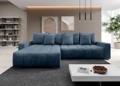 Produktbild von FurMeb24 ECKSOFA NAVO mit Schlaffunktion und bettkasten 278 x 178 cm BLAU - linke Seite