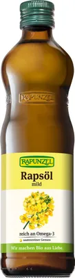Produktbild von Rapunzel Rapsöl mild 500 ml, Rapsöl, 500 ml, Glasflasche, Rapsöl* desodoriert, Rapsöl nativ* * = Zutaten aus ökol. Landbau ** = Zutaten aus..., 900 kcal, 3700 kJ