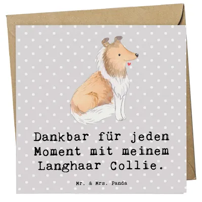 Produktbild von Mr. & Mrs. Panda Grußkarte Langhaar Collie Moment - Grau Pastell - Geschenk, doppelkarte, anlasskarte, Britischer Hütehund, Klappkarte, Glückwunschkarte, faltkarte