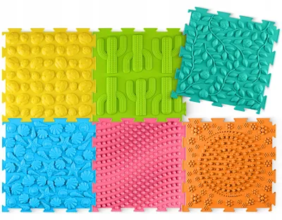 Produktbild von Sensomotorik Matte Puzzle 6-teilig aus Silikon für Kinder, orthopädische Fußmassage, 24 x 24 cm