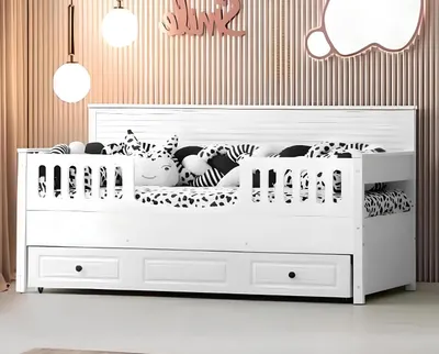 Produktbild von Bett Kinderbett Holzbett Funktionsbett Ausziehbares Holz Weiß Neu