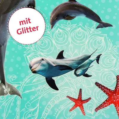 Produktbild von ROTH Zeugnismappe Delfin mit Glitzereffekt - mit 10 A4 Klarsichthüllen, dokumentenecht - Dokumentenmappe