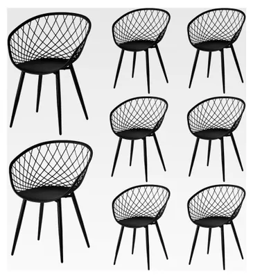 Produktbild von 8er Set Gartenstühle, Terrassenstühle mit Armlehnen und Rückenlehne, Gartensessel für Outdoor, Kunststoffstuhl Set für Garten, Balkon, Terrasse, Schwarz