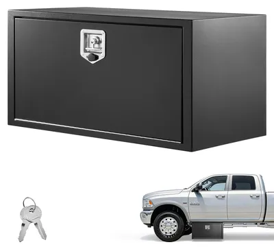 Produktbild von Lkw Unterbaubox 914 x 457 x 457 mm Unterflur Staukasten Kaltgewalzter Stahl Wasserdichter Werkzeugkasten mit T-Griff Schloss für Lkw Anhänger Transporter Werkzeugkiste Unterflurkasten Schwarz