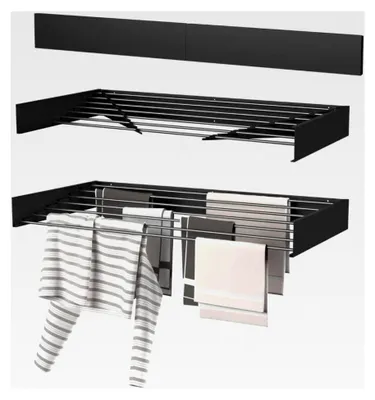 Produktbild von Ausziehbarer Wäscheständer - Wandmontage, 8,4 m Trockenlänge, Klappbarer Wäschetrockner 120 cm, Schwarz, Robust und Platzsparend, Für Innen- und Außenbereich geeignet