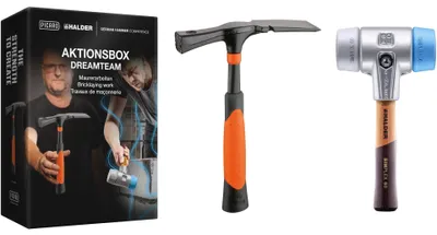 Produktbild von HALDER Aktionsbox Dreamteam Maurerarbeiten SIMPLEX Ø 60 mm TPE-soft / TPE-mid + PICARD Maurerhammer