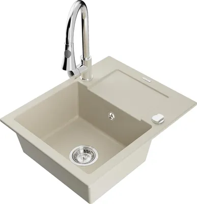 Image de Mexen Enzo Évier en granit 1 bac avec égouttoir et mélangeur Elia, Beige - 6506-69-670101-00