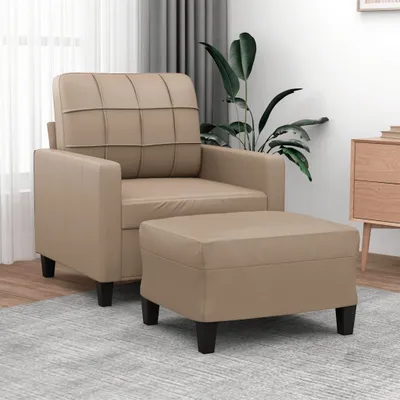 Produktbild von vidaXL Sessel mit Hocker Cappuccino-Braun 60 cm Kunstleder