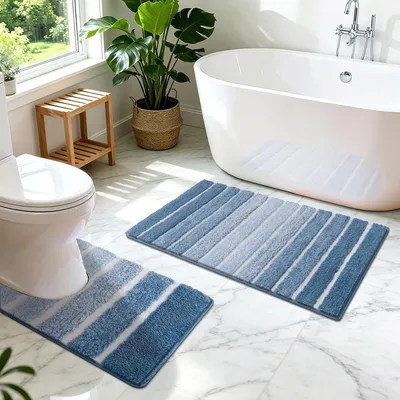 Immagine prodotto di Solidchoice - Set di 2 tappetini antiscivolo per il bagno, in microfibra, lavabili, colore blu