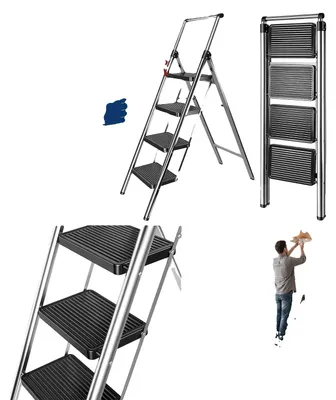 Produktbild von Faltleiter, Rutschfeste Pads, 150 kg Tragfähigkeit, schwarz