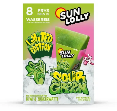 Obrázek produktu pro Sun Lolly Sour Green – vodní nanuky 8 x 60 ml k vlastnímu zmrazení, 480 ml