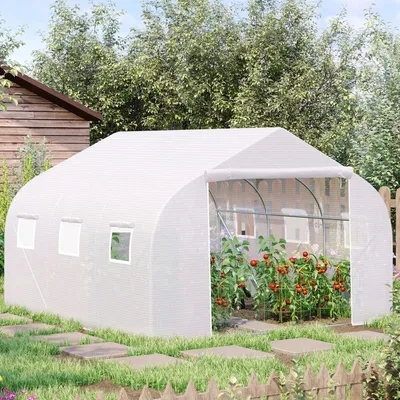 Obrázek produktu pro Skleník – fóliovník – 3,5 x 3 m – 6 oken – velké dveře – vodotěsný – bílý