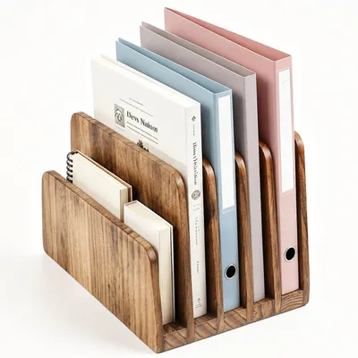 Produktbild von Büro-Organizer Holz, 5 Fächer, braun, Dokumentenablage für Büro und Schule