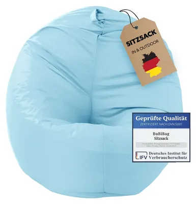 Produktbild von BuBiBag Sitzsack XXL Erwachsene mit Füllung – 2in1 Sitzsack & Sitzkissen, Bean Bag Indoor Outdoor wasserfest | Hellblau 145 cm