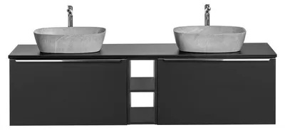 Image de Meubles double vasques à poser + rangement bas - 180 cm - Rosario Black