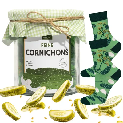 Produktbild von Lustige Socken Gurken im Glas - von SOXO - Größe: 35-40 - Damen Baumwollsocken - Geburtstagsgeschenk - Geschenkidee für Frauen