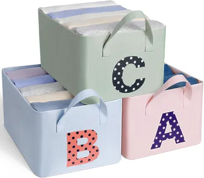 Produktbild von Aufbewahrungskörbe 3er-Set, 40 x 30 x 19 cm, Stoff mit Metallrahmen, für Spielzeug