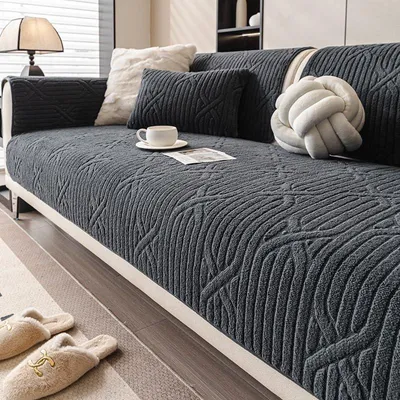 Produktbild von Sofabezug Waschbar 90x180cm, Plüsch rutschfeste Couch überzug für 3-4 Sitzer Sofa, Grau