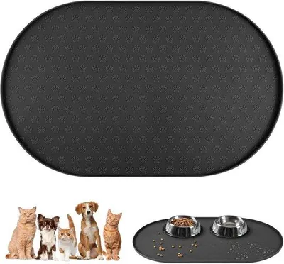 Produktbild von Antislip Hunde- und Katzenfutterplatte, 48×30cm, schwarz, wasserdicht und slip-resistent, Silikon-Platte für Futter- und Wasserbecken