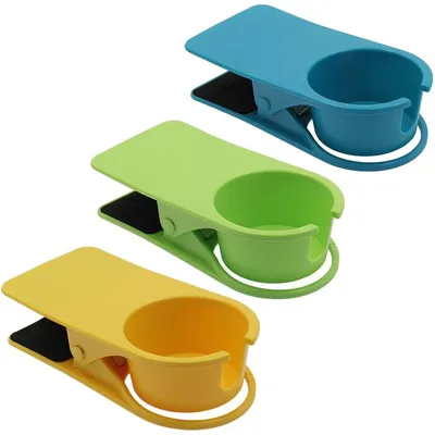 Produktbild von 3er Set Tisch Getränkehalter mit Klemme, ABS Becherhalter für Wasser, Kaffee und Flaschen, für Schreibtisch und Stuhl, passend bis 40mm Tischstärke