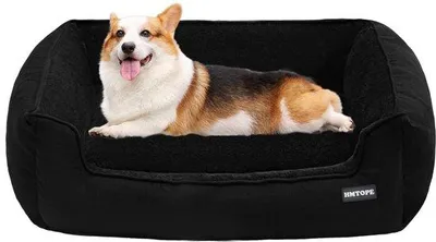 Image de Lit pour chien, housse amovible et lavable, noir, 90 x 75 x 25 cm, coussin