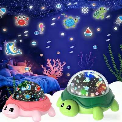 Image de Projecteur de ciel étoilé pour tortues, veilleuse pour bébé, lampe de projection LED à vagues océaniques pour enfants, aide au sommeil avec rotation à 360°, 5 couleurs, cadeau, rose