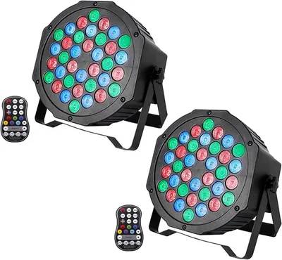 Produktbild von 2 Stück wiederaufladbare LED-PAR-Leuchten, RGB, 36 LEDs, Bühnenlicht, DMX7CH, Partylicht, 7 Modi, Lichteffekte mit Fernbedienung, geeignet für DJ, Disco, Hochzeit