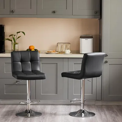 Produktbild von Sweetcris Barhocker 2er Set, Moderner Stil Barstuhl Höhenverstellbar 60-80 CM, Metallbeine Bar Hocker, Hocker Küche, Hoch Barhocker mit Lehne(Schwarz)