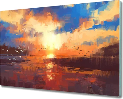 Produktbild von Coloray Hackbrett Küchenbrett Kochplattenabdeckung Schneidebrett Herdabdeckplatte 80x52 cm - Lake Sonnenuntergang Wolken