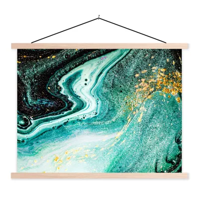 Produktbild von MuchoWow® Textilposter Marmoroptik - Blau - Gold - Glitzer - Luxus - Marmor 40x30 cm mit holzfarbenen Rahmen - Bilder