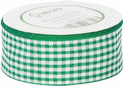 Image de STOFFBAND Ruban de décoration Ruban cadeau blanc et vert à carreaux 25mm/10m