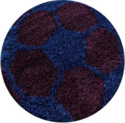 Produktbild von Kinder Teppich Kinderzimmer für Jungs und Mädchen Marineblau 120x120 weich Fußball-Design bunt aus Regenbogen Fußball uvm. Rund aus Polypropylen