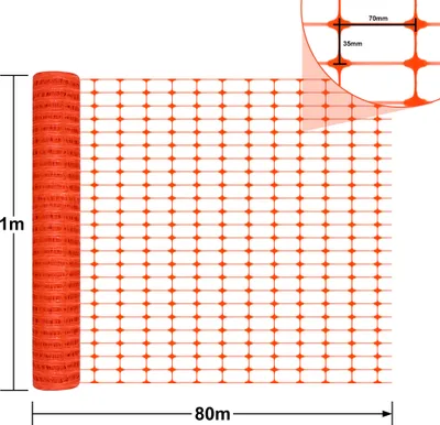 Produktbild von LZQ Warnnetz 1m x 80 m Schutznetz Fangnetz Auffangnetz Fangzaun Bauzaun Wildzaun aus Kunststoff Begrenzungszaun Schafzaun Hundezaun Geflügelnetz Orange