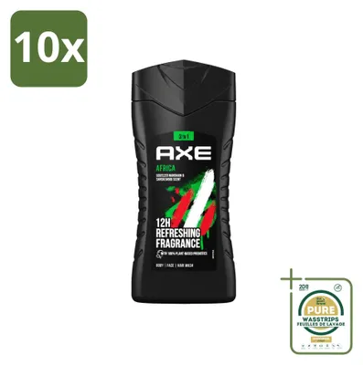 Immagine prodotto di 10 flaconi di gel doccia 3-in-1 Axe Africa, profumo mandarino e sandalo, 250 ml, confezione risparmio, 10 pezzi