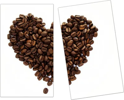 Produktbild von Spritzschutz Herdabdeckplatte Schneidebrett aus Glas Herz aus Kaffeebohnen 2-Teilig (60x52cm)