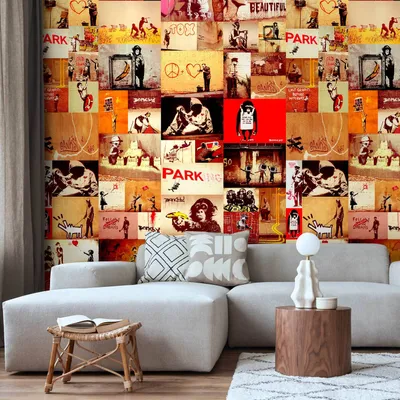 Produktbild von Vlies Tapete - Collage - Banksy 50x1000 cm Streetart f-A-0237-j-d