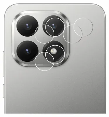A close-up view of a smartphone's camera module with protective lens covers.