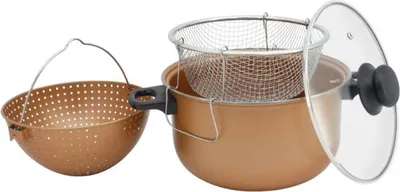 Obrázek produktu pro Hrnec s cedníkem a smažícím košem Voltz V51213C, 24 cm, 5,2 l, nepřilnavý povrch, měděná barva