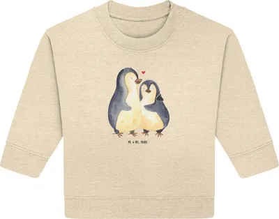 Produktbild von Mr. & Mrs. Panda Organic Baby Pullover Pinguin umarmen 6. - 12. Monat - Natural Raw - Geschenk, Hochzeitsgeschenk, Liebe, Hochzeitstag, Bullover, Verknallt, Hochzeit
