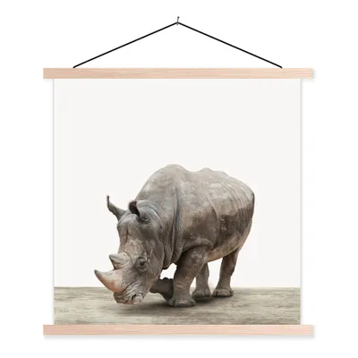 Produktbild von MuchoWow® Textilposter Nashorn - Jungen - Wildtiere - Kinder - Mädchen - Tiere 40x40 cm mit holzfarbenen Rahmen - Posterleiste