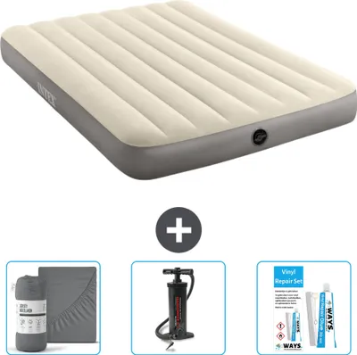 Produktbild von Intex Airbed - Doppelbett - 137 x 191 x 25 cm - Beige - Im Lieferumfang enthalten Spannbettuch - Pumpe en Reperaturset