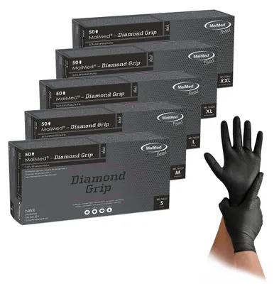 Produktbild von 10x MaiMed-Diamond Grip black Gr. S, unst., 50St/B | Box (50 Stück)