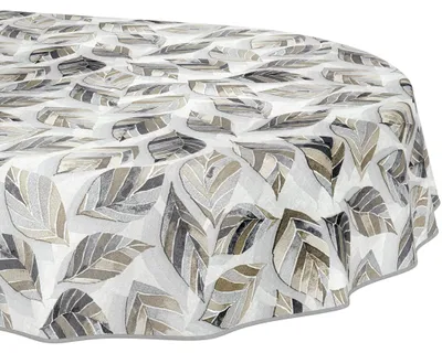 Produktbild von Tischdecke 140x240cm Oval Grau abwaschbar Baumwolloptik Blätter Aquarell Grau wetterfest mit Saumkante