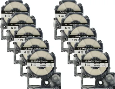 Produktbild von vhbw 10x Schriftband-Kassette Ersatz für Epson LC-2WBN für Etiketten-Drucker 8m x 6mm Schwarz auf Weiß