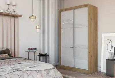 Produktbild von AGMAT Schwebetürenschrank Viva, Kleiderschrank mit 2 Türen und Spiegel, Moderne Garderobe in Farbe: Artisan, Schrank in Größe: 150 x 216 x 61 cm