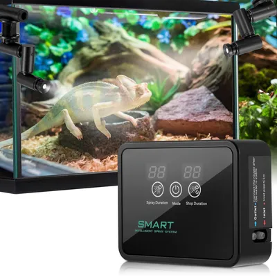 Image de Système d'arrosage pour terrarium - Humidificateur d'air pour reptiles - Pulvérisateur automatique - Avec pompe - Contrôle par minuterie - Fonctionne sur secteur, idéal pour les caméléons