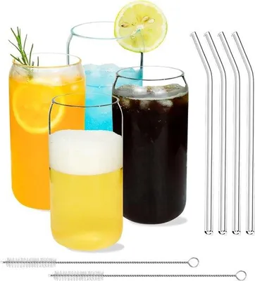 Produktbild von Famanu Trinkgläser Set mit Deckel und Strohhalm - 4 Stück, 500 ml