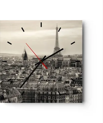 Produktbild von Wanduhr - Quadrat - Glasuhr - Paris Stadt Zuhause - 30x30cm - Schleichendes Uhrwerk - Lautlos - zum Aufhängen bereit - Dekoration Modern - Wanddekoration aus Glas - C3AC30x30-3615