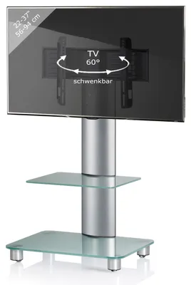 Image de Support Meuble Télévision avec plancher intermédiaire 22-40 pouces | VESA max. 600x400 à 30 kg | Support Fernseh en aluminium | Support plancher Meuble Télévision avec rouleaux | Dimensions env. H. 100 x W. 60 x D 44 cm | Support Meuble Télévision Bilano